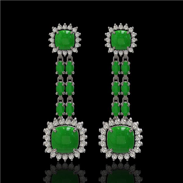 16.72 ctw Jade & Diamond Earrings 14K White Gold - REF-226R8K