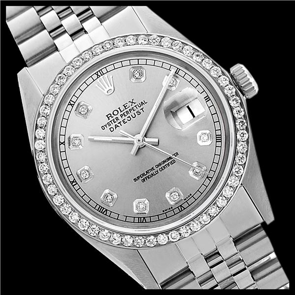 Rolex Men's Stainless Steel, QuickSet, Diamond Dial & Diamond Bezel