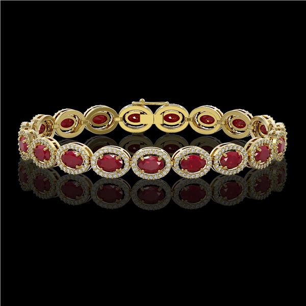 15.2 ctw Ruby & Diamond Micro Pave Halo Bracelet 10k Yellow Gold - REF-300W2H