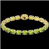 Image 2 : 32 ctw Peridot & VS/SI Diamond Micro Pave Bracelet 14k Yellow Gold - REF-180R2K