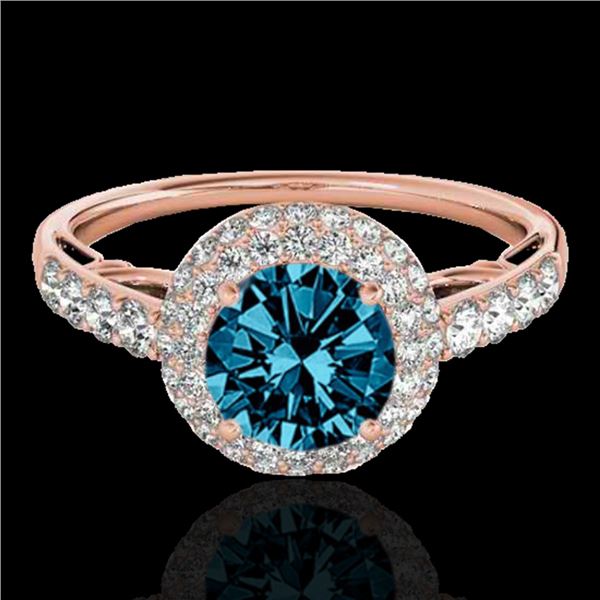 1.65 ctw SI Certified Fancy Blue Diamond Halo Ring 10k Rose Gold - REF-133G6W