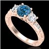Image 1 : 1.41 ctw Intense Blue Diamond Art Deco 3 Stone Ring 18k Rose Gold - REF-180N2F