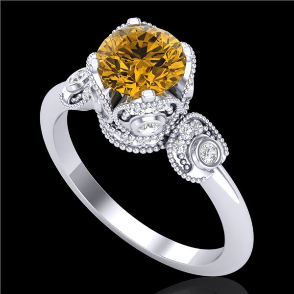 1.75 ctw Intense Fancy Yellow Diamond Art Deco Ring 18k White Gold - REF-236G4W