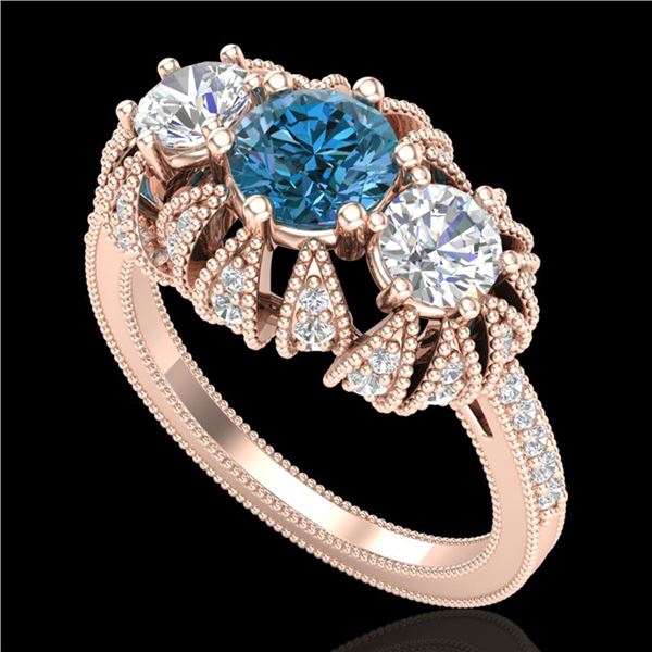 2.26 ctw Fancy Intense Blue Diamond Art Deco Ring 18k Rose Gold - REF-254K5Y
