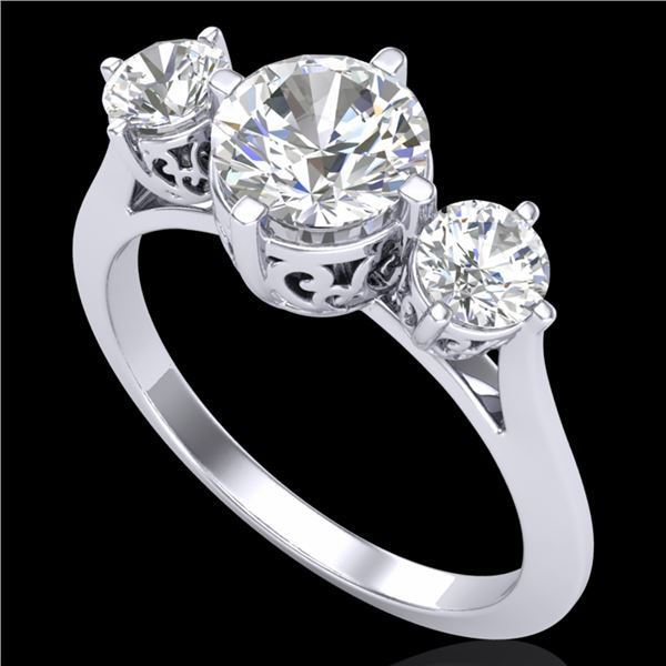 1.51 ctw VS/SI Diamond Solitaire Art Deco 3 Stone Ring 18k White Gold - REF-427A3N