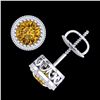 Image 3 : 1.09 ctw Intense Fancy Yellow Diamond Art Deco Earrings 18k White Gold - REF-163M6G