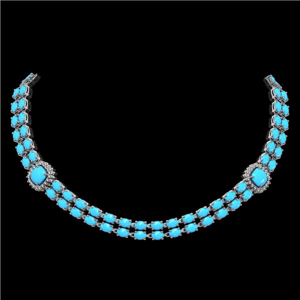 29.85 ctw Turquoise & Diamond Necklace 14K White Gold - REF-527Y3X