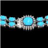 Image 3 : 29.85 ctw Turquoise & Diamond Necklace 14K White Gold - REF-527Y3X