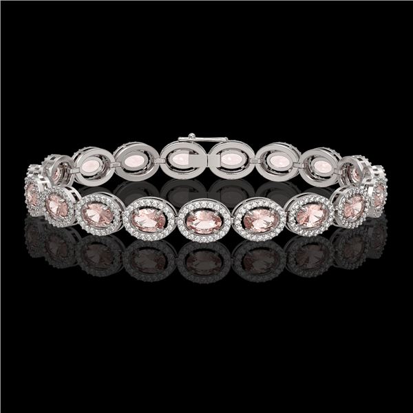 14.25 ctw Morganite & Diamond Micro Pave Halo Bracelet 10k White Gold - REF-294F2M