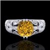 Image 2 : 1 ctw Intense Fancy Yellow Diamond Art Deco Ring 18k White Gold - REF-263K6Y