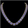 79.99 ctw Tanzanite & Diamond Micro Pave Halo Necklace 10k Yellow Gold - REF-1704H2R