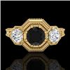 Image 2 : 1.05 ctw Fancy Black Diamond Art Deco 3 Stone Ring 18k Yellow Gold - REF-123Y6X