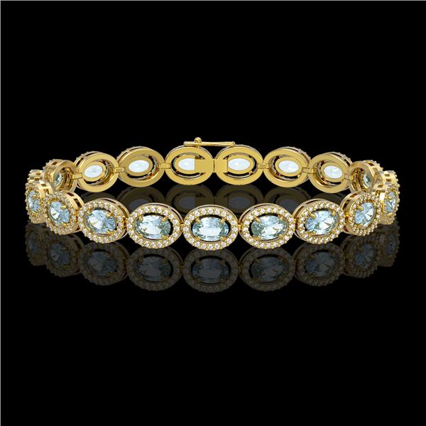 11.02 ctw Aquamarine & Diamond Micro Pave Halo Bracelet 10k Yellow Gold - REF-309A3N