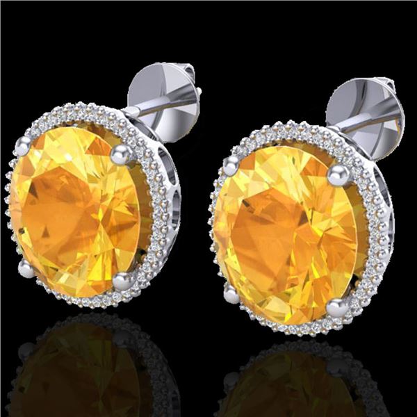 20 ctw Citrine & Micro Pave VS/SI Diamond Earrings 18k White Gold - REF-118F2M