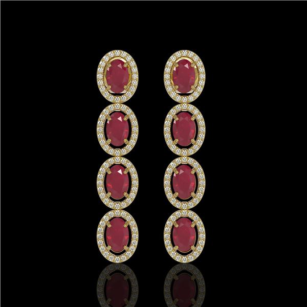 6.47 ctw Ruby & Diamond Micro Pave Halo Earrings 10k Yellow Gold - REF-143G6W