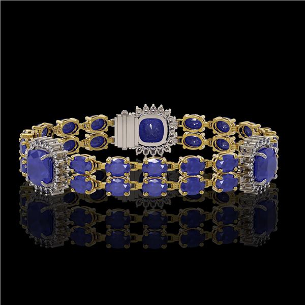 21.83 ctw Sapphire & Diamond Bracelet 14K Yellow Gold - REF-270G2W