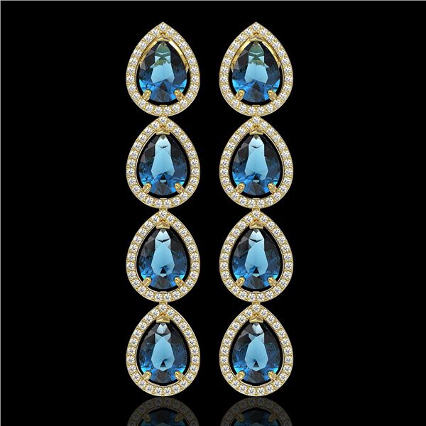 11.2 ctw London Topaz & Diamond Micro Pave Halo Earrings 10k Yellow Gold - REF-172A8N