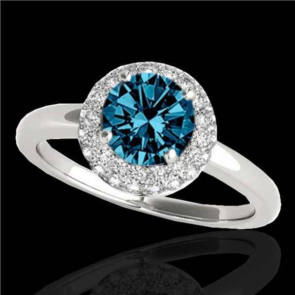 1.43 ctw SI Certified Fancy Blue Diamond Halo Ring 10k White Gold - REF-126A8N