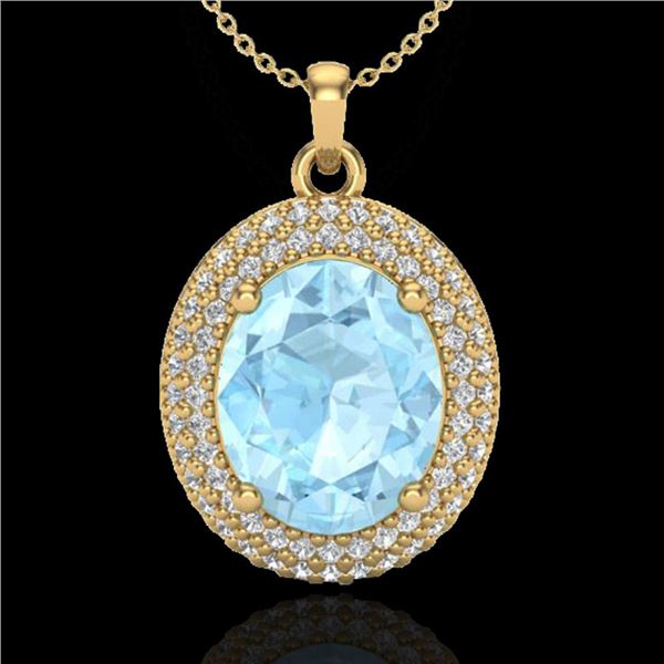4 ctw Aquamarine & Micro Pave VS/SI Diamond Necklace 18k Yellow Gold - REF-122K8Y