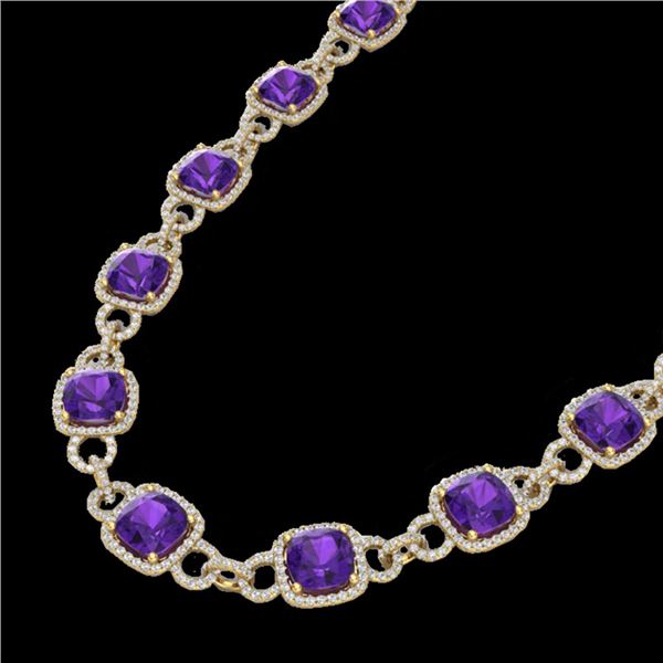 66 ctw Amethyst & Micro VS/SI Diamond Eternity Necklace 14k Yellow Gold - REF-881H8R