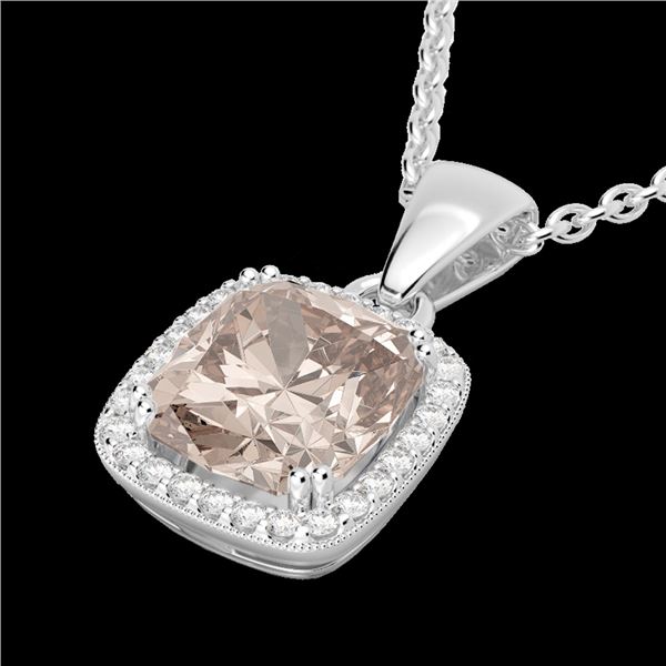 3 ctw Morganite & Micro VS/SI Diamond Pave Necklace 18k White Gold - REF-81M8G