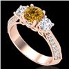 Image 1 : 1.81 ctw Intense Fancy Yellow Diamond Art Deco Ring 18k Rose Gold - REF-236M4G