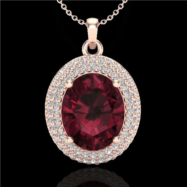 4.50 ctw Garnet & Micro Pave VS/SI Diamond Necklace 14k Rose Gold - REF-84G5W