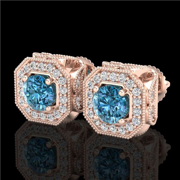 2.75 ctw Fancy Intense Blue Diamond Art Deco Earrings 18k Rose Gold - REF-290X9A