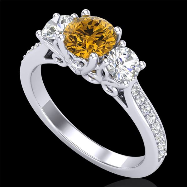 1.67 ctw Intense Fancy Yellow Diamond Art Deco Ring 18k White Gold - REF-227N3F