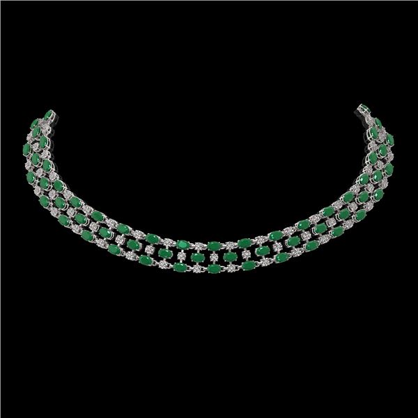 63.65 ctw Emerald & Diamond Necklace 10K White Gold - REF-709F3M