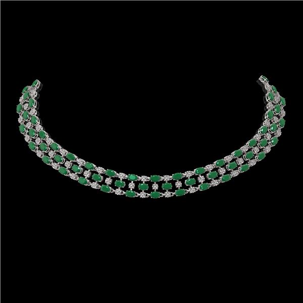 63.65 ctw Emerald & Diamond Necklace 10K White Gold - REF-709F3M