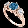 1.66 ctw Intense Blue Diamond Art Deco 3 Stone Ring 18k Rose Gold - REF-254G5W
