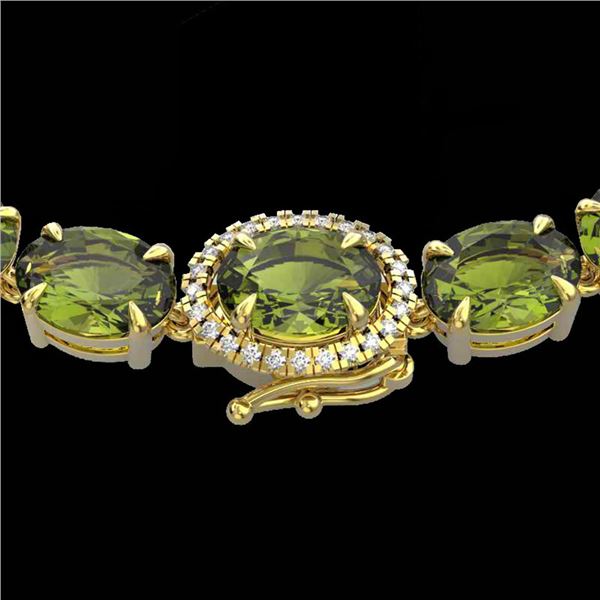 66 ctw Green Tourmaline & VS/SI Diamond Micro Necklace 14k Yellow Gold - REF-618H2R