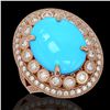 Image 1 : 9.07 ctw Turquoise & Diamond Victorian Ring 14K Rose Gold - REF-245K5Y