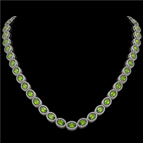 31.1 ctw Peridot & Diamond Micro Pave Halo Necklace 10k White Gold - REF-600A2N