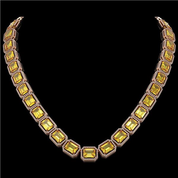 77.35 ctw Fancy Citrine & Diamond Micro Pave Halo Necklace 10k Rose Gold - REF-737R3K