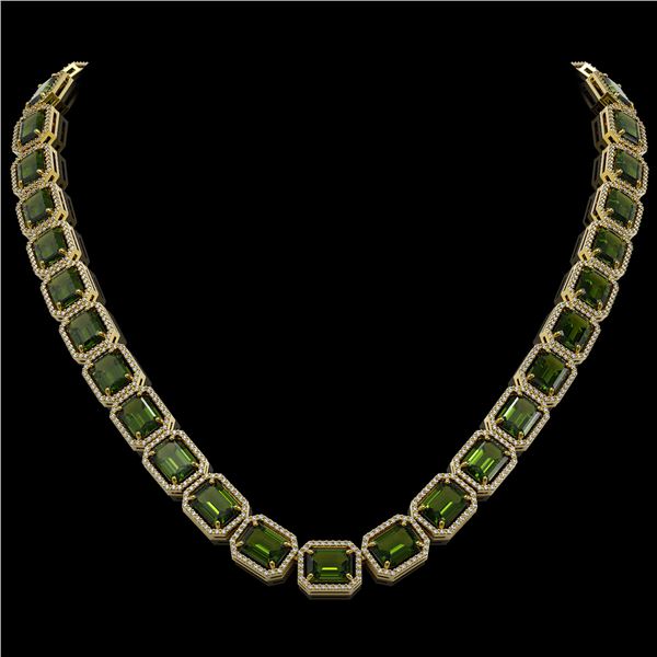 80.65 ctw Tourmaline & Diamond Micro Pave Halo Necklace 10k Yellow Gold - REF-1163R6K