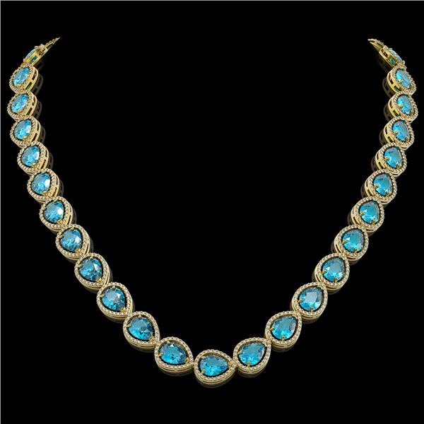 43.2 ctw Swiss Topaz & Diamond Micro Pave Halo Necklace 10k Yellow Gold - REF-609H8R