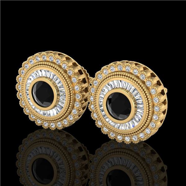 2.61 ctw Fancy Black Diamond Art Deco Stud Earrings 18k Yellow Gold - REF-236W4H