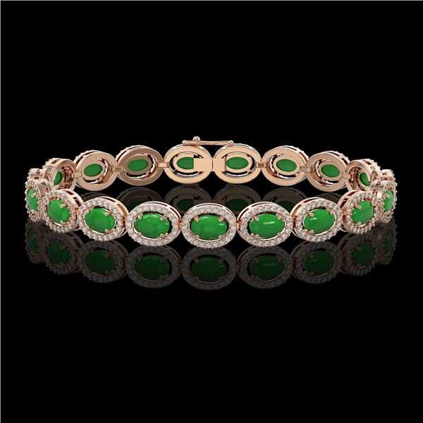 15.20 ctw Jade & Diamond Micro Pave Halo Bracelet 10k Rose Gold - REF-278N2F