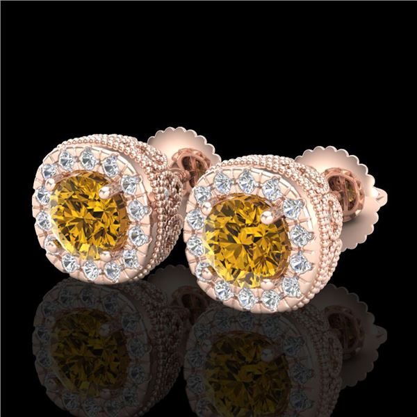 1.69 ctw Intense Fancy Yellow Diamond Art Deco Earrings 18k Rose Gold - REF-254Y5X