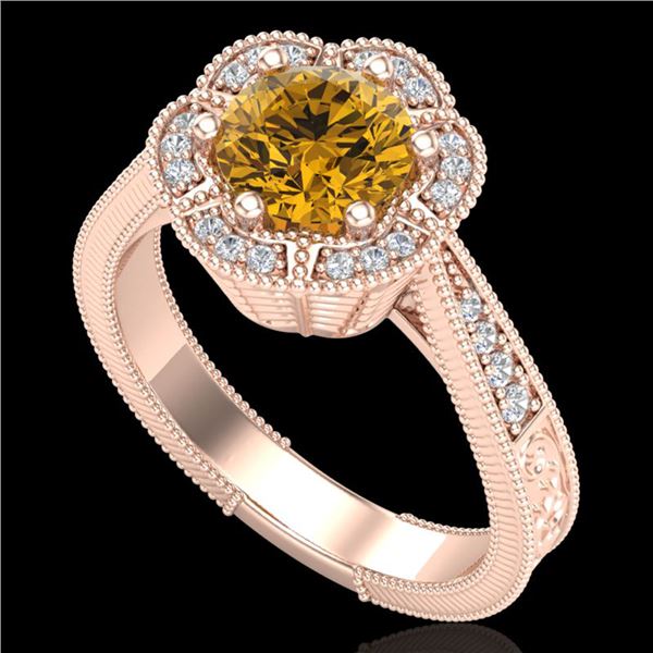 1.33 ctw Intense Fancy Yellow Diamond Art Deco Ring 18k Rose Gold - REF-227A3N