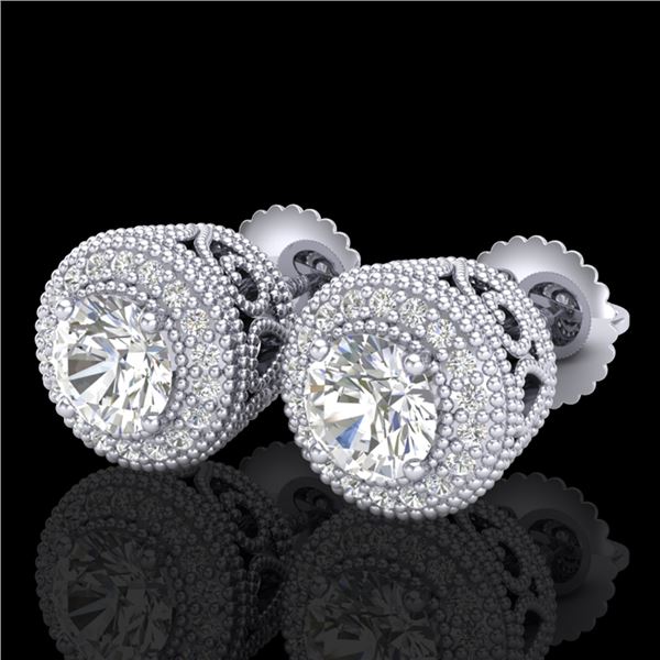 1.55 ctw VS/SI Diamond Solitaire Art Deco Stud Earrings 18k White Gold - REF-259X3A