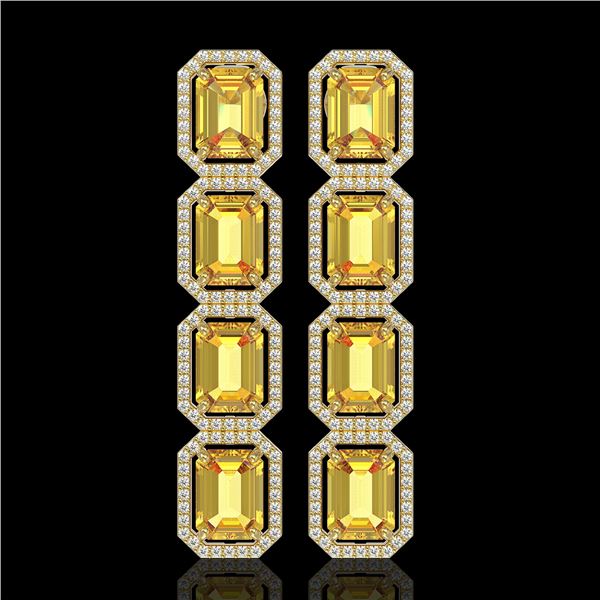 18.64 ctw Fancy Citrine & Diamond Micro Pave Halo Earrings 10k Yellow Gold - REF-184W2H