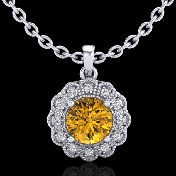 1.15 ctw Intense Fancy Yellow Diamond Art Deco Necklace 18k White Gold - REF-272R8K