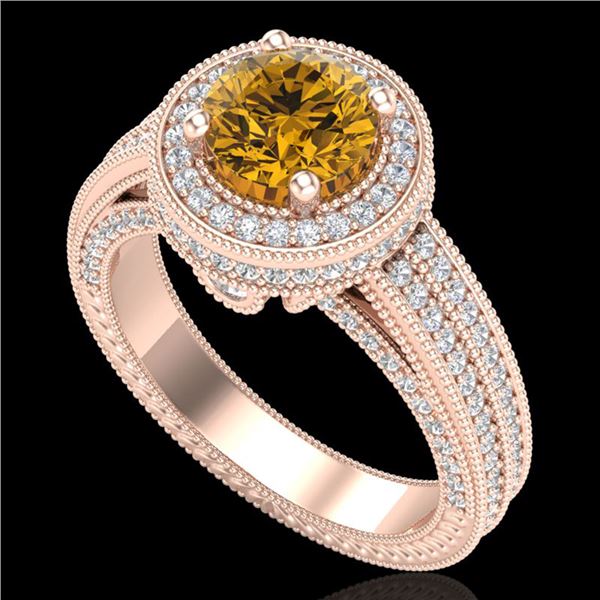 2.8 ctw Intense Fancy Yellow Diamond Art Deco Ring 18k Rose Gold - REF-427Y3X