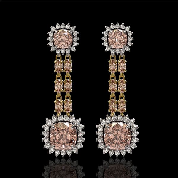 17.42 ctw Morganite & Diamond Earrings 14K Yellow Gold - REF-431Y3X