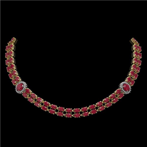 43.13 ctw Ruby & Diamond Necklace 14K Yellow Gold - REF-527X3A