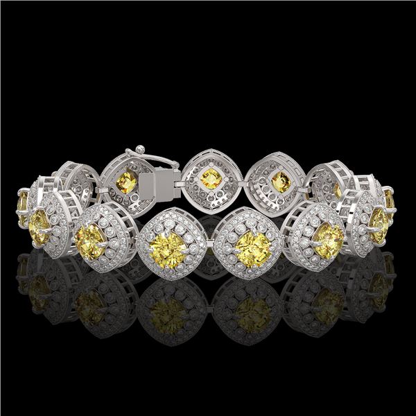 28.35 ctw Canary Citrine & Diamond Victorian Bracelet 14K White Gold - REF-805R5K