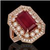 Image 1 : 7.11 ctw Certified Ruby & Diamond Victorian Ring 14K Rose Gold - REF-171N5F